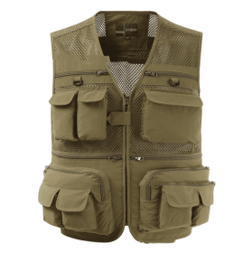 Multi-pocket Men's Professional Photography Vest (Option: Light khaki-3XL)